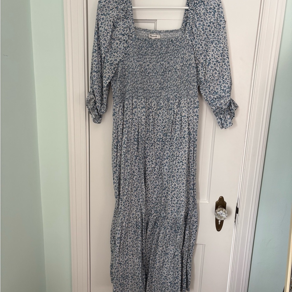 Madewell Blue Floral Long Sleeve Dress